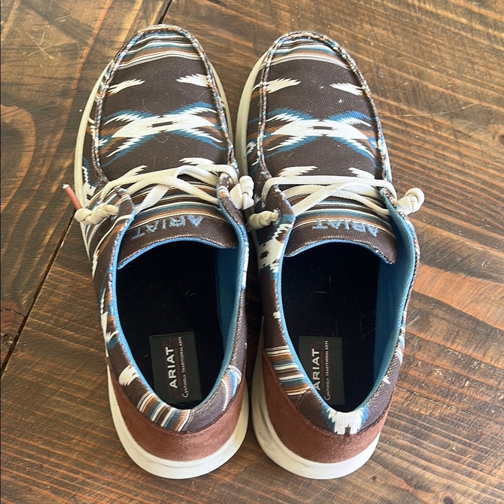 Ariat Brown and Blue Flats with Zigzag Pattern